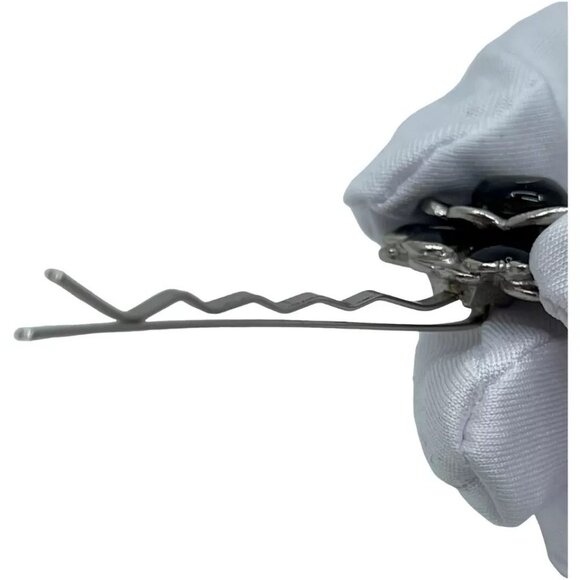 Auth CHANEL Camellia Hairpin Hair Accessory 03C Black Sterling Silver